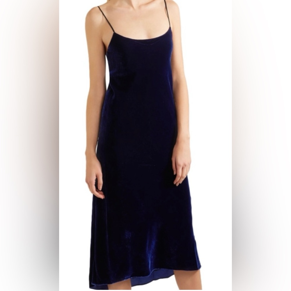 Tibi Blue Velvet Midi Cocktail Dress